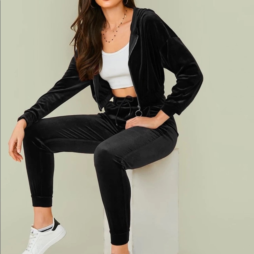 Velvet Zip up Hoodie and Pants Set size medium